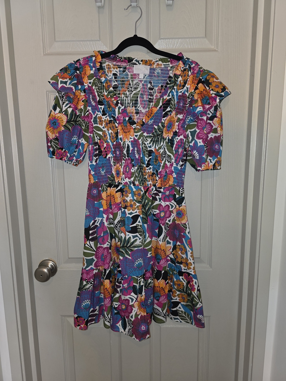 Sugarlips Floral Smocked Mini Dress - Purple, Teal, Orange, White